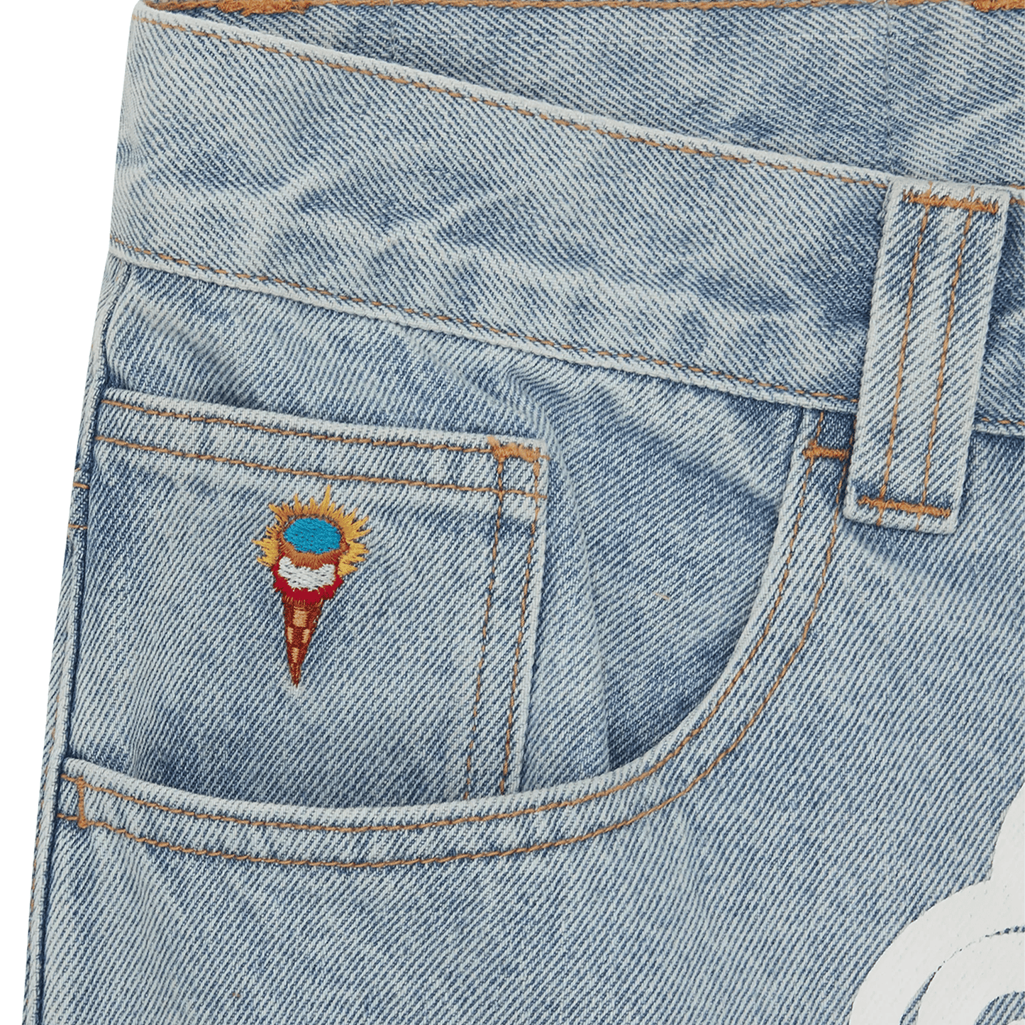 ICECREAM Running Dog Double Scoop Denim Pants 'Heavy Wash Blue' — XXS — Top View