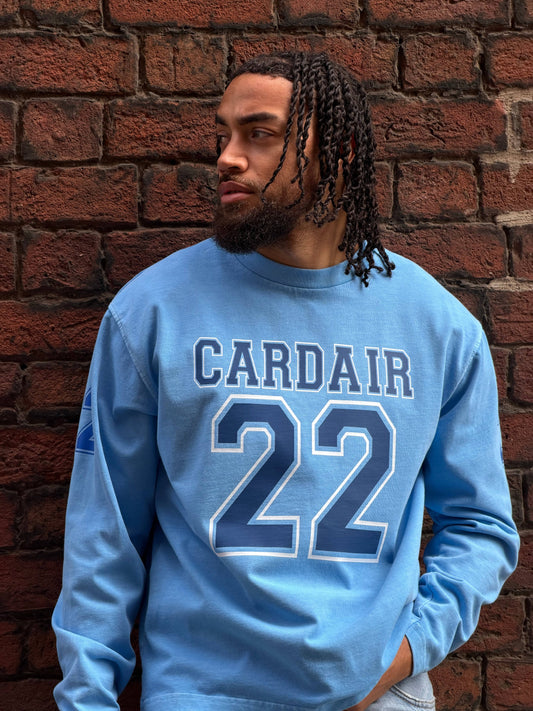 Cardair Varsity Long Sleeve T Shirt - Sky Blue — S — Side View