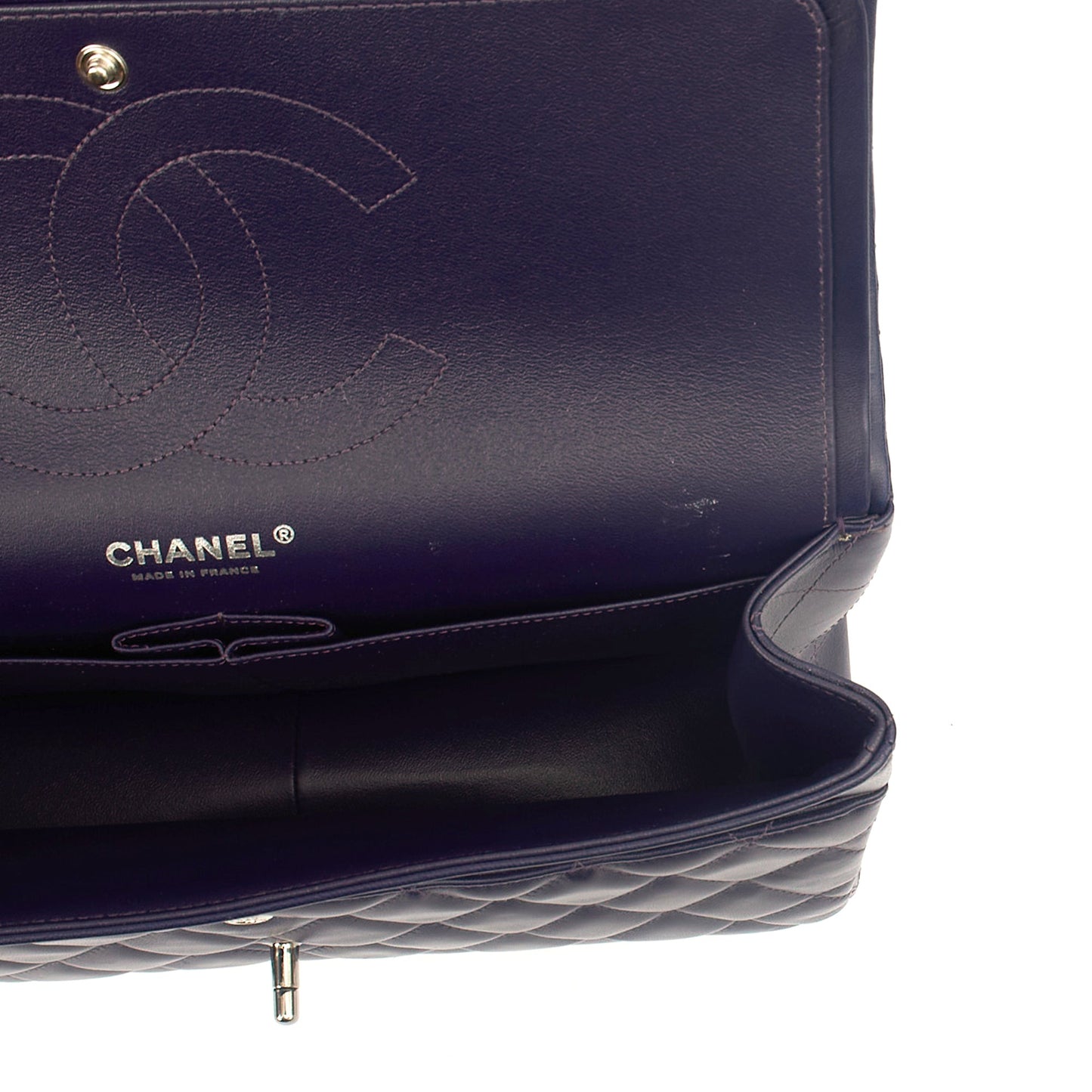 Chanel Shoulder Bag Classic Double Flap - Large in Purple, Calfskin Leather — Alternate View 22