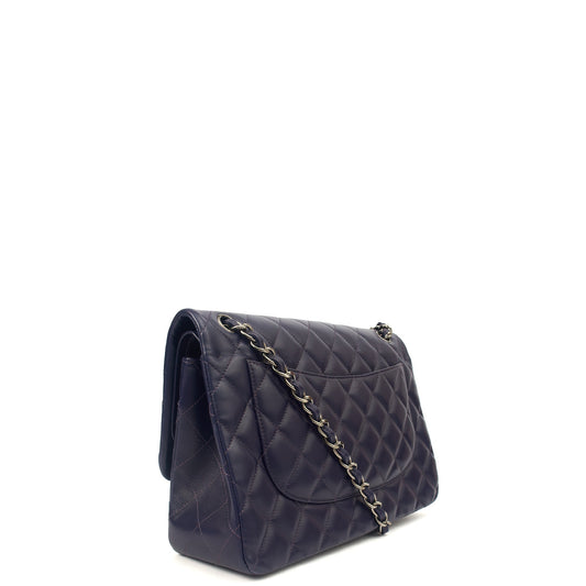 Chanel Shoulder Bag Classic Double Flap - Large in Purple, Calfskin Leather — Side View