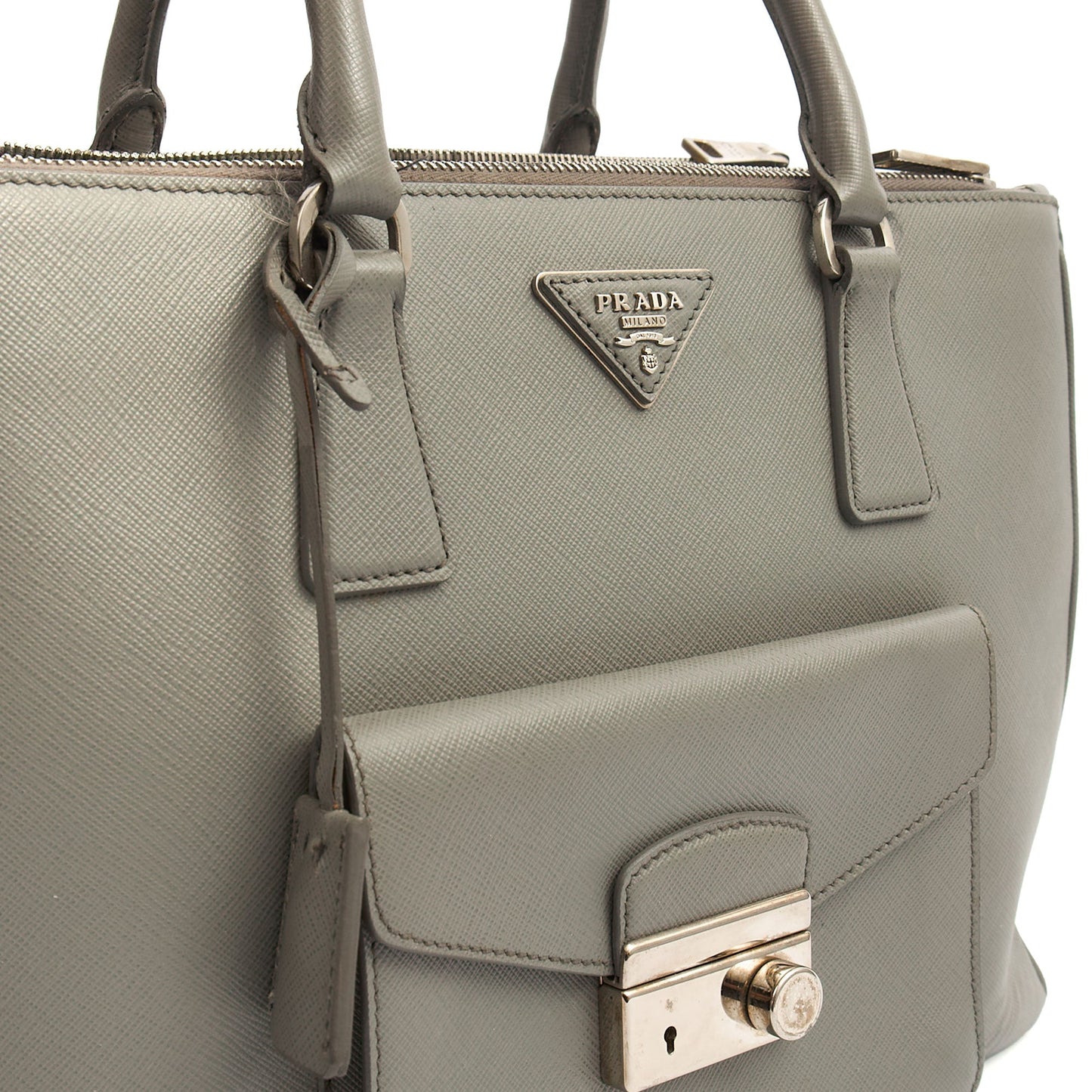 Prada Tote Galleria - Medium Double Zip Tote in Grey, Saffiano Leather — Alternate View 12