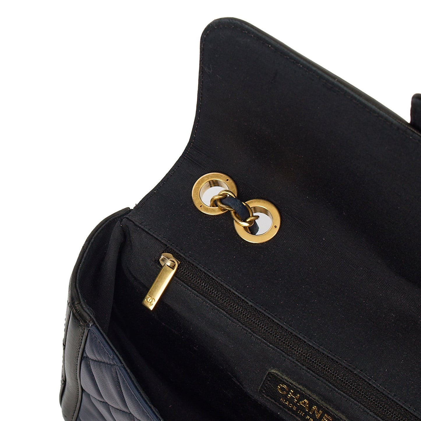 Chanel Shoulder Bag Timeless Single Flap in Navy, Lambskin Leather — Alternate View 10