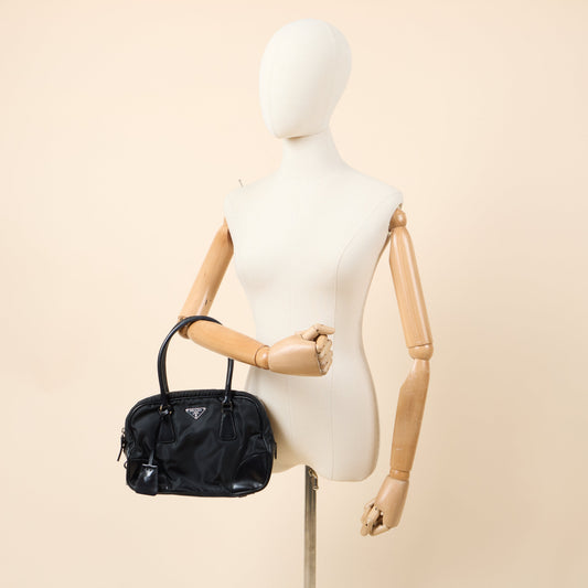Prada Top Handle Shoulder Bag in Black, Nylon — Side View