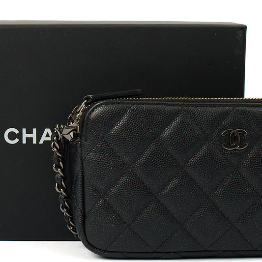 Chanel Cross Body Double Zip Crossbody in Black, Caviar Leather — Side View