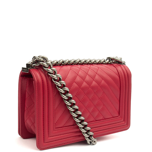 Chanel Shoulder Bag Boy - Small in Pink, Calfskin Leather — Side View
