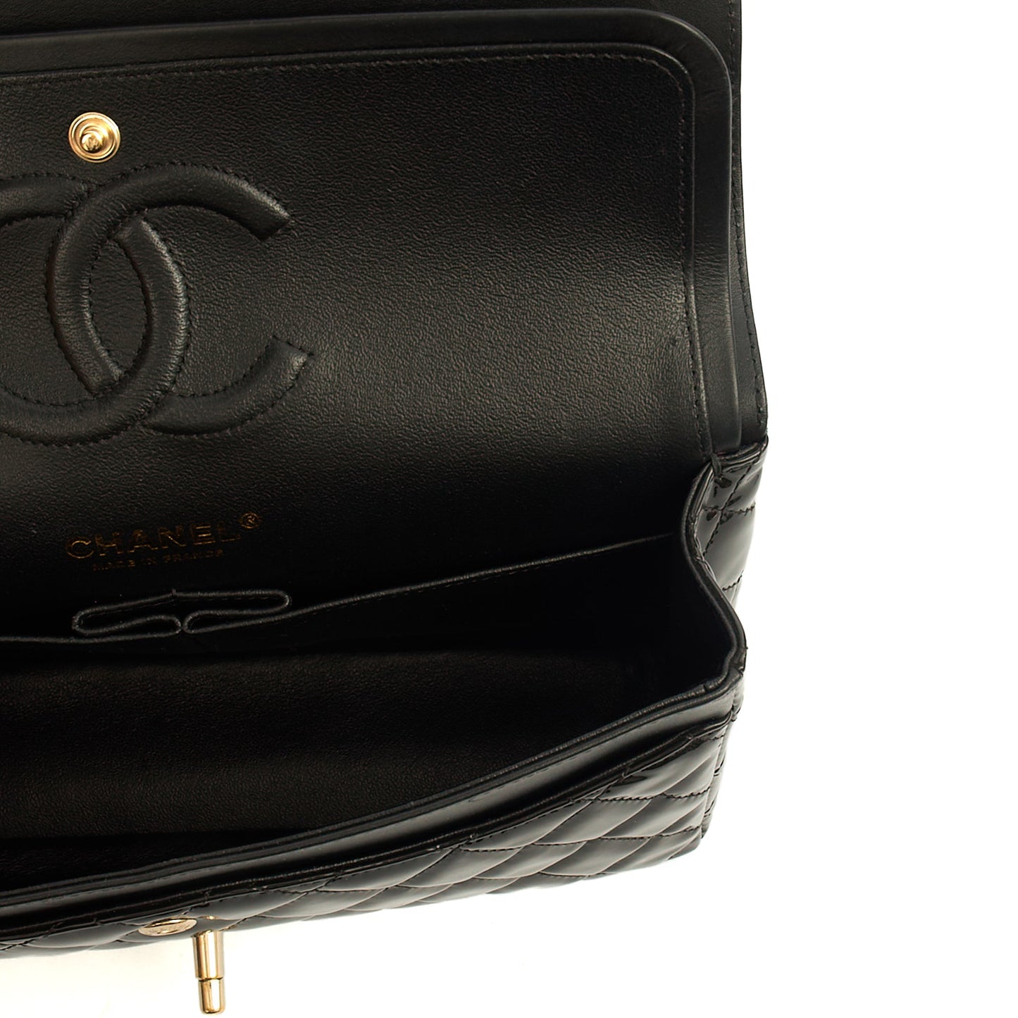 Chanel Shoulder Bag Classic Double Flap - Medium in Black, Patent Leather — Alternate View 12