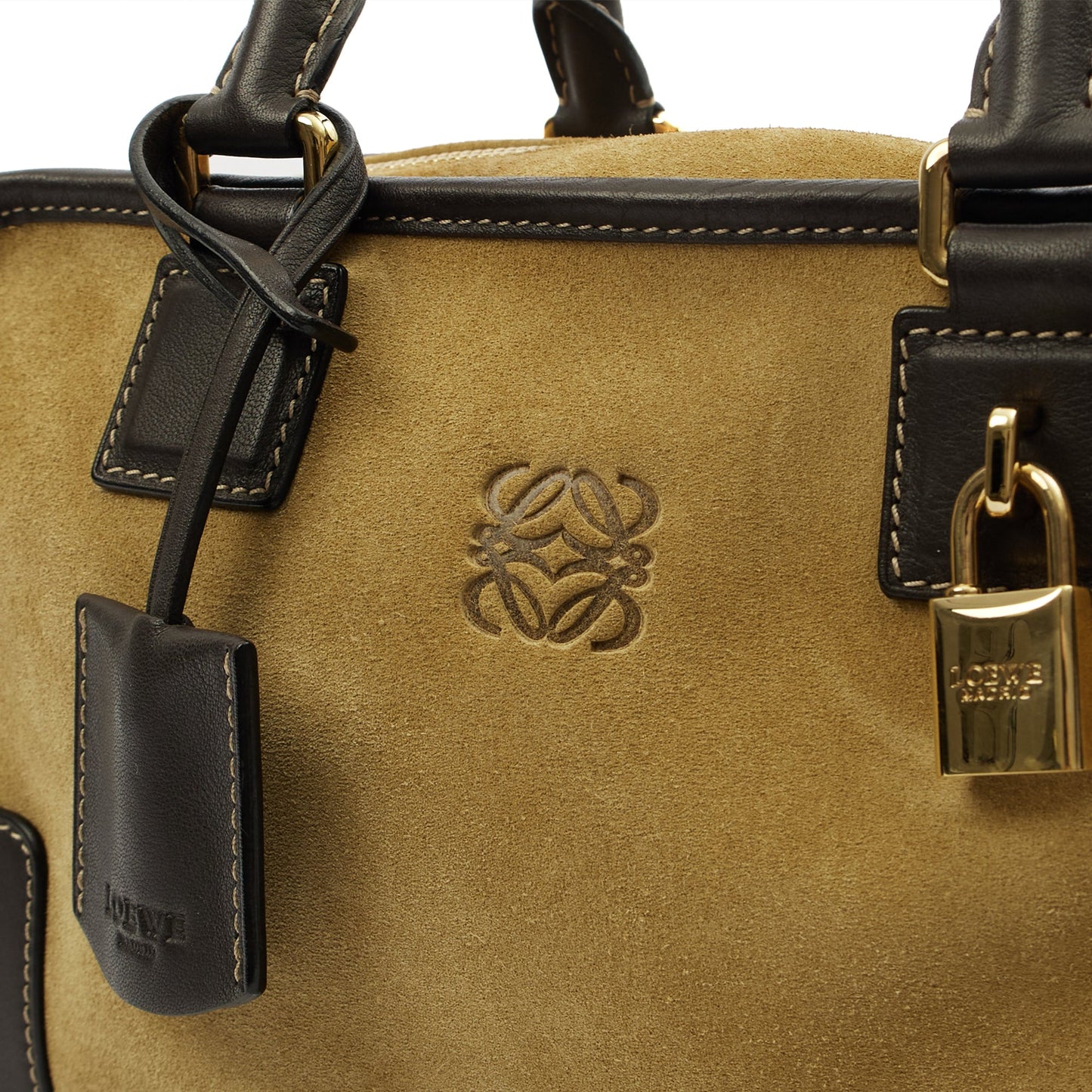 Loewe Top Handle Amazona 28 in Brown, Suede — Lifestyle View