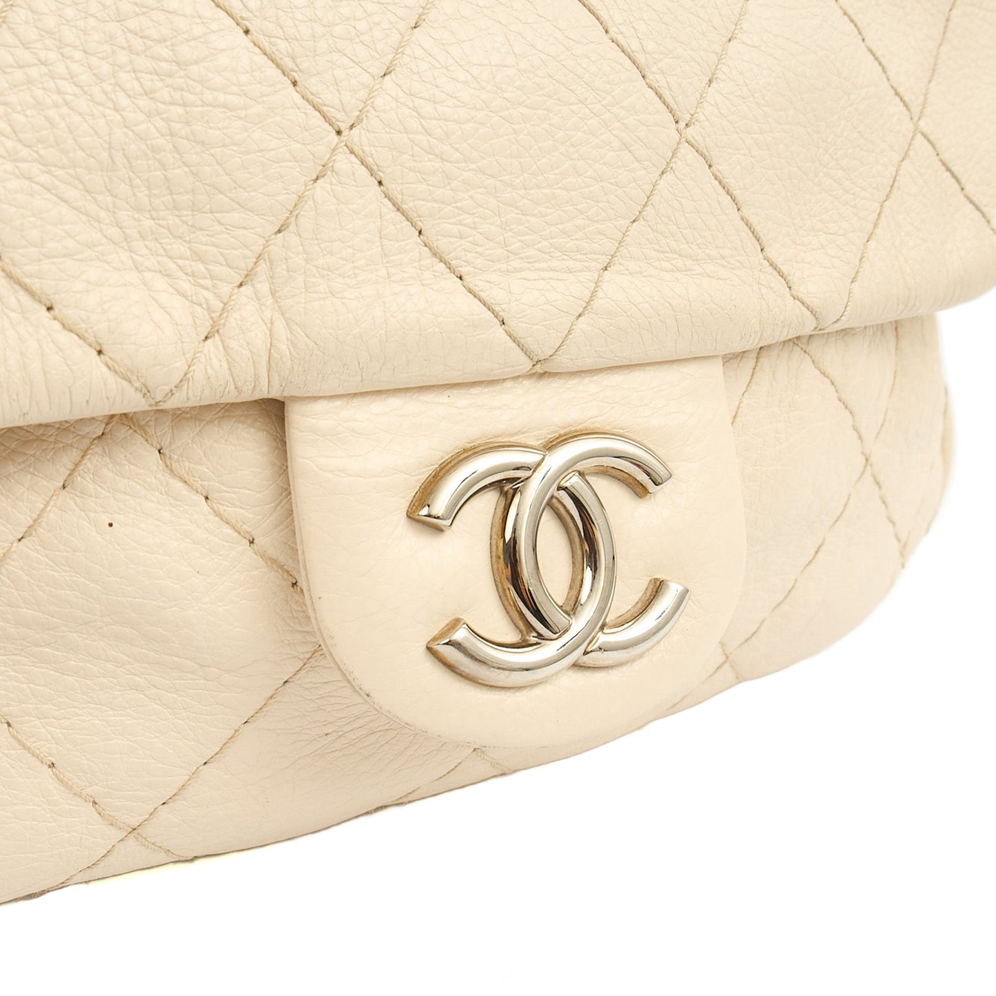 Chanel Shoulder Bag Vintage Flap Bag in White, Calfskin Leather — Lifestyle View