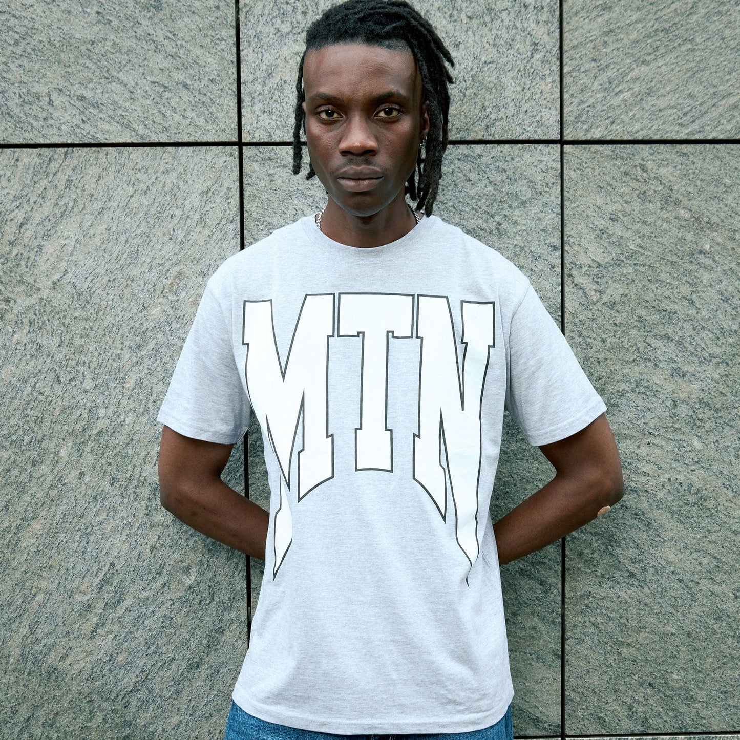 Motherlan MTN Two Tone Arch Logo T-shirt 'Grey' — XXS — Side View