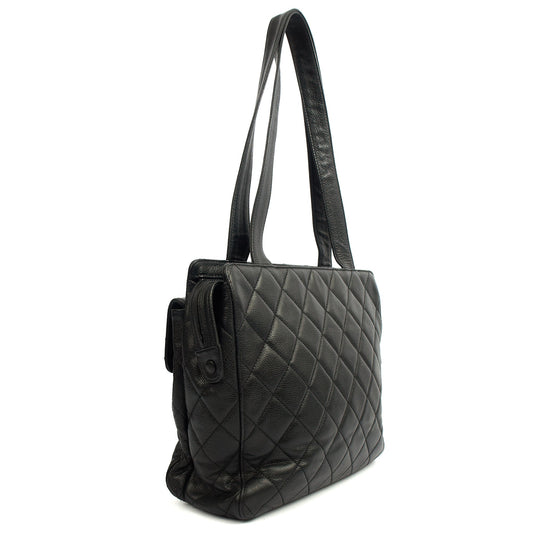 Chanel Tote Vintage Tote in Black, Caviar Leather — Side View