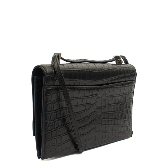 Saint Laurent Cross Body Crossbody in Black, Exotic Effect Leather — Side View