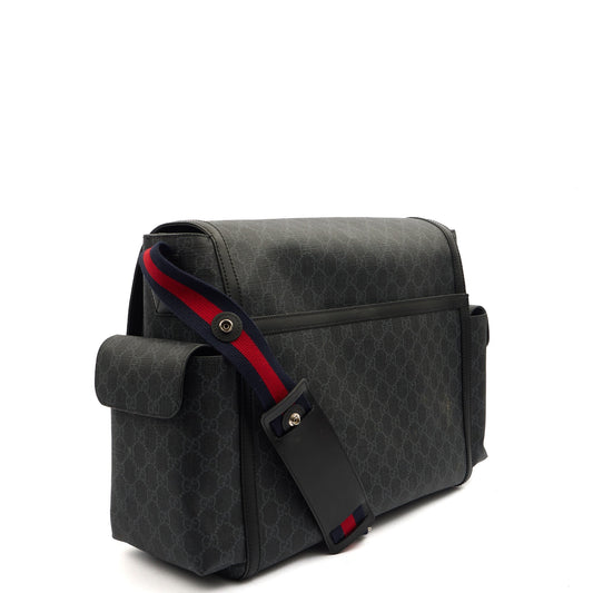 Gucci Cross Body Baby Carrier in GG Supreme, Exotic Effect Leather — Side View
