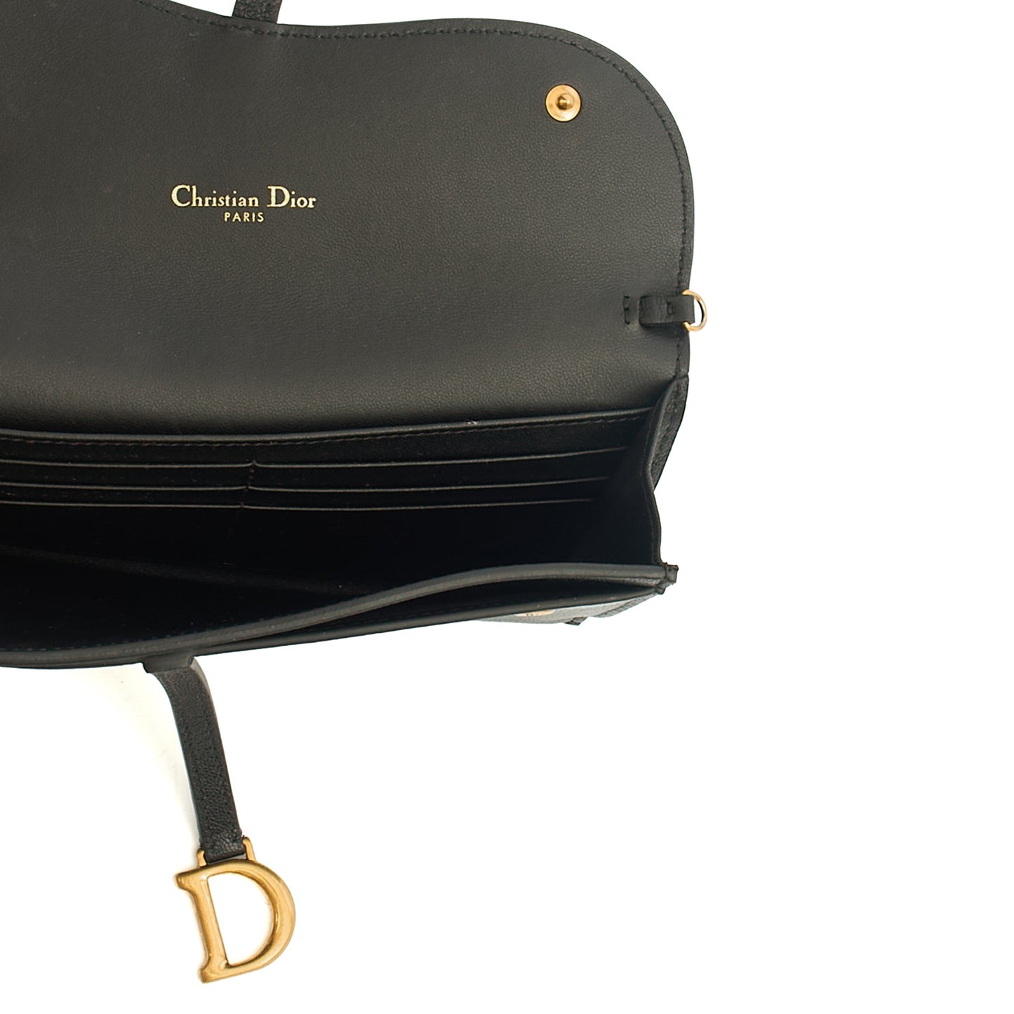 Christian Dior Cross Body Long Saddle Wallet with Chain in Black, Calfskin — Alternate View 17