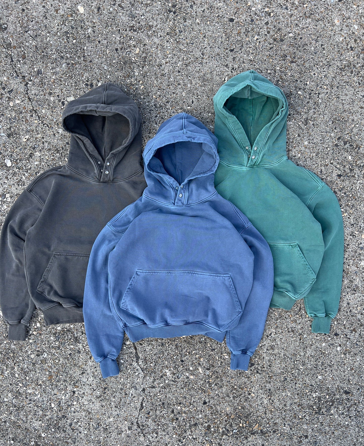 KAIZEN MARKET WASHED BLANK HOODIE BLUE — SMALL — Detail View