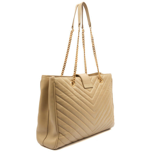 Saint Laurent Tote Monogram Tote in Green, Calfskin Leather — Side View