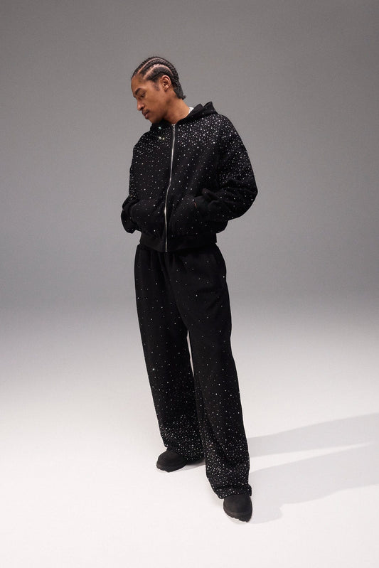 Cernucci Rhinestone Baggy Jogger - Black — S — Side View
