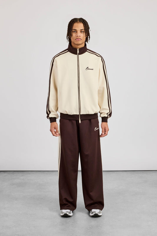 Cernucci Men's Contrast Detail Track Top & Baggy Track Pant - Off White / Chocolate — S — Size S — Side View