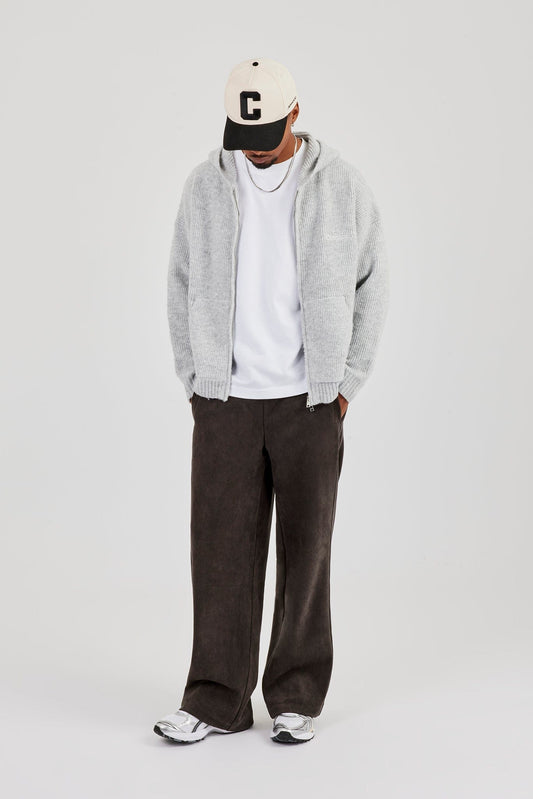 Cernucci Embroidered Knitted Zip Hoodie - Light Grey — S — Side View