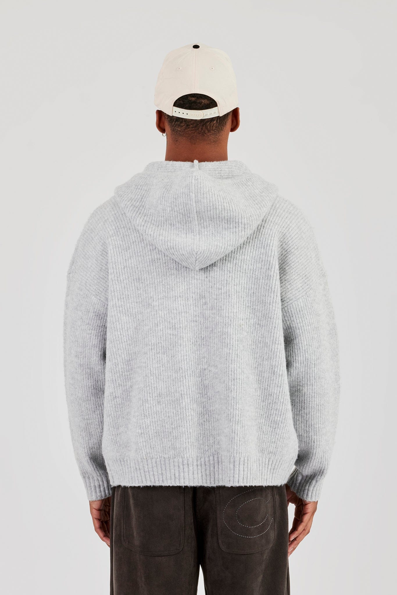 Cernucci Embroidered Knitted Zip Hoodie - Light Grey — S — Top View
