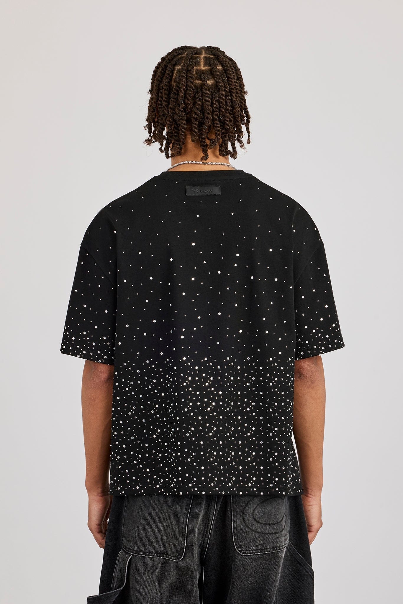 Cernucci Boxy Rhinestone T-Shirt - Black — S — Top View