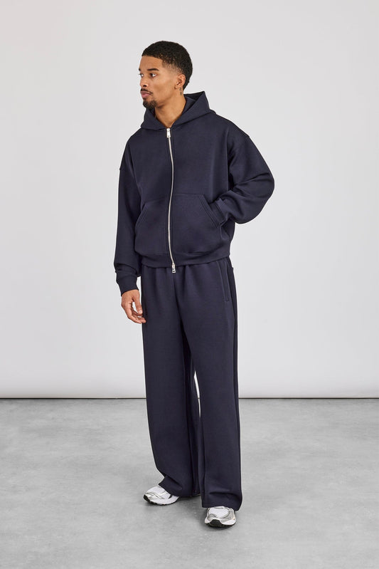 Cernucci Scuba Zip Through Boxy Hoodie & Baggy Fit Trouser - Navy — S — Size S — Side View