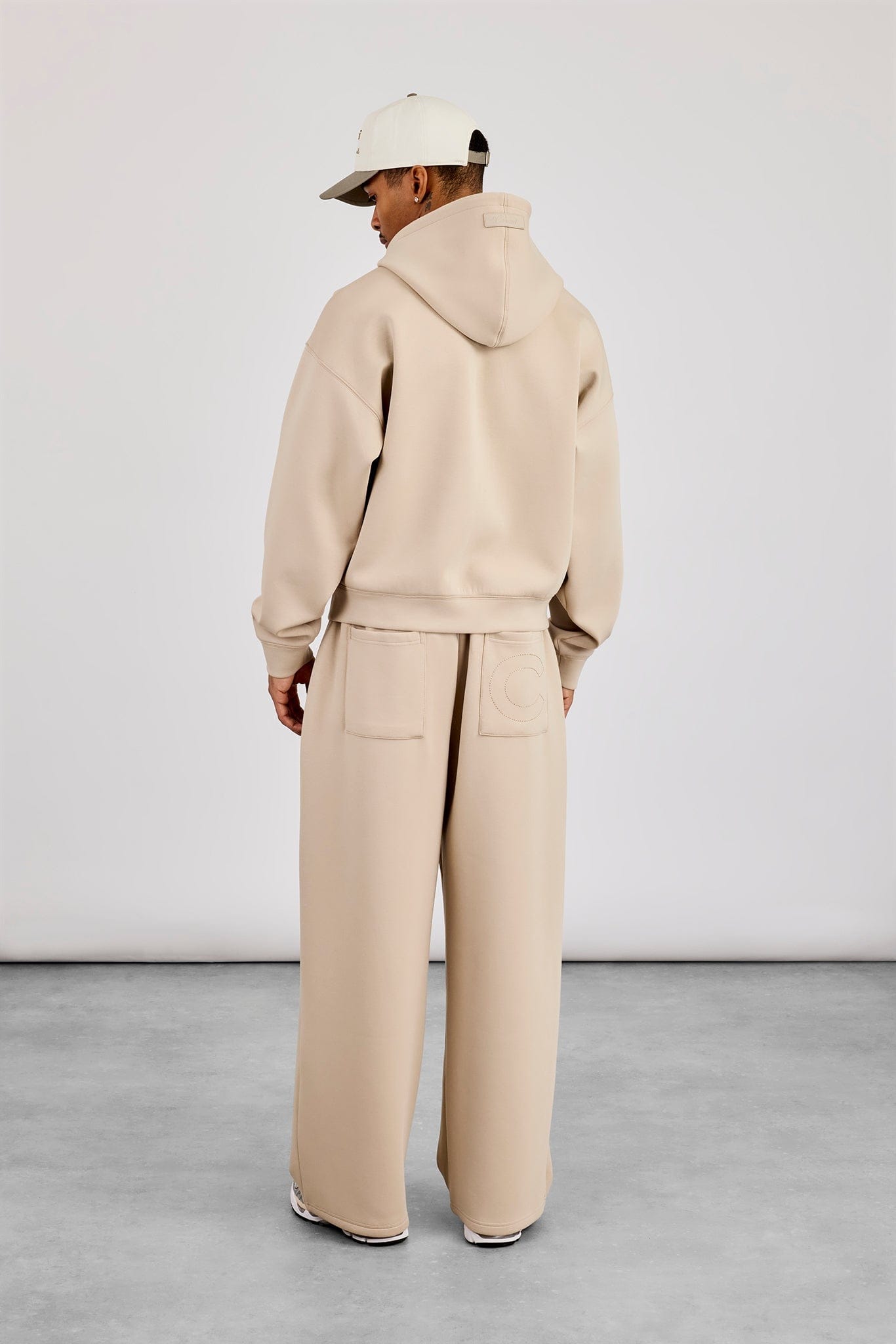 Cernucci Scuba Zip Through Boxy Hoodie & Baggy Fit Trouser - Stone — S — Size S — Top View