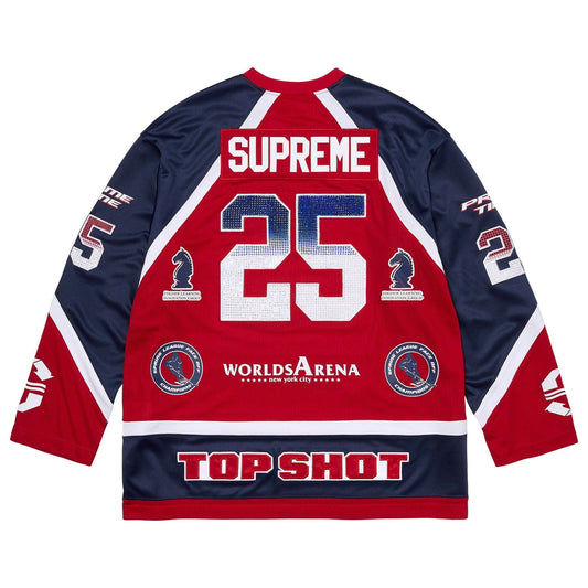 Supreme Rhinestone Hockey Jersey 'Red' — XXS — Side View