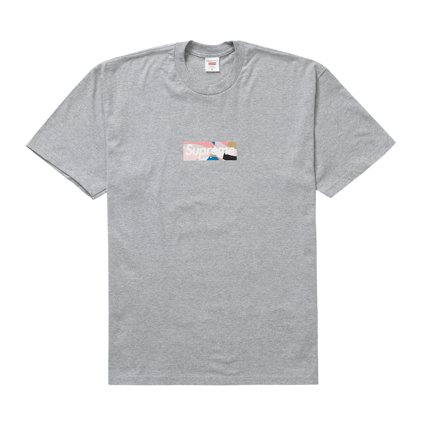 Supreme x Emilio Pucci Box Logo Tee 'Heather Grey/Dusty Pink' — XXS — Front View