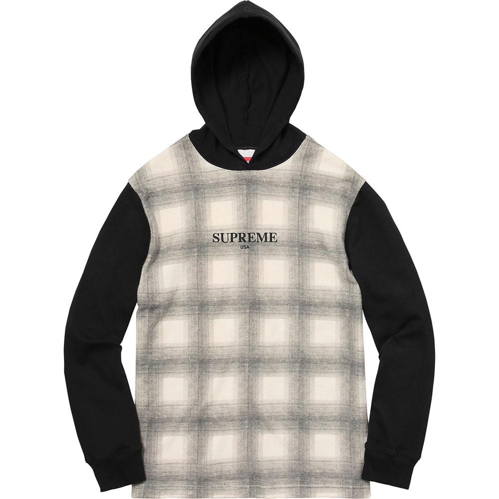 Supreme Shadow Plaid Hooded L-S Top Black — XXS — Front View
