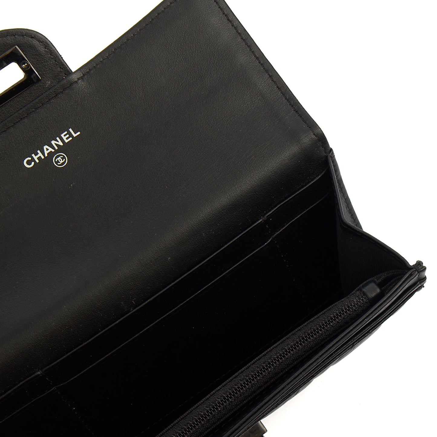 Chanel Purse Flap Wallet in Black, Crinkled Calfskin Leather — Alternate View 8
