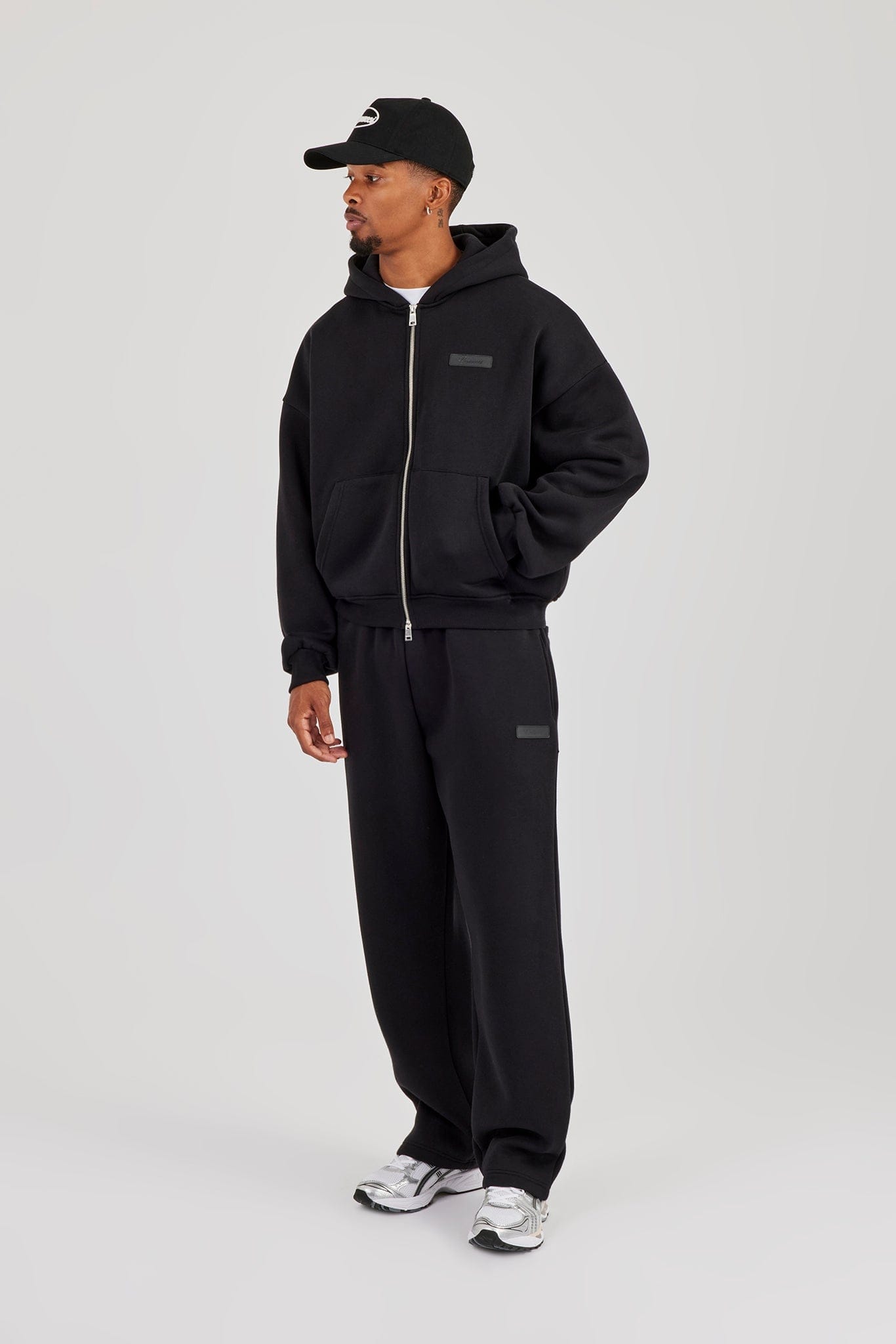 Cernucci Logo Tab Zip Hoodie & Relaxed Jogger - Black — S — Size S — Top View
