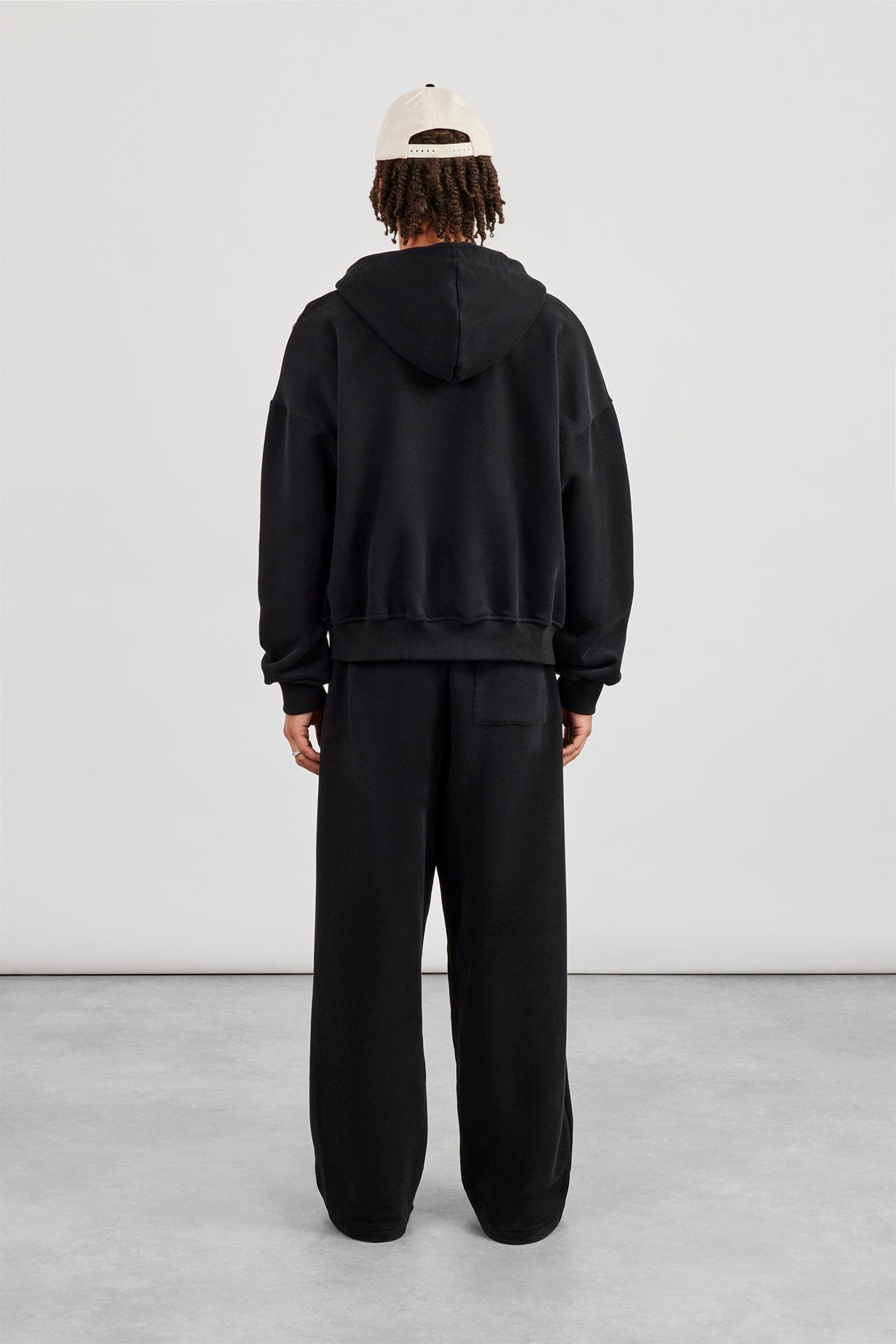 Cernucci Zip Through Boxy Hoodie & Baggy Fit Jogger - Black — S — Size S — Top View
