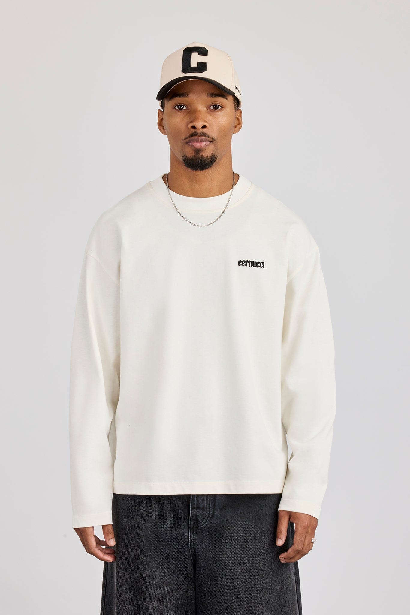 Cernucci Long Sleeve Rio Graphic Print T-Shirt - Off White — S — Top View