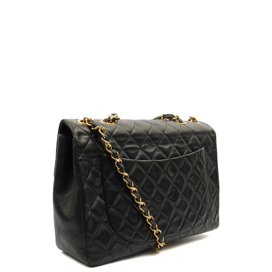 Chanel Shoulder Bag Maxi Jumbo XL in Black, Lambskin Leather — Side View