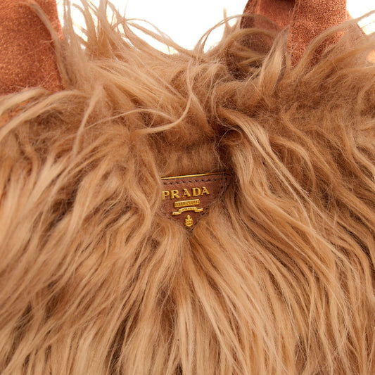 Prada Tote Borsa a Mano Vitello Phenix in Brown, Faux Fur — Side View