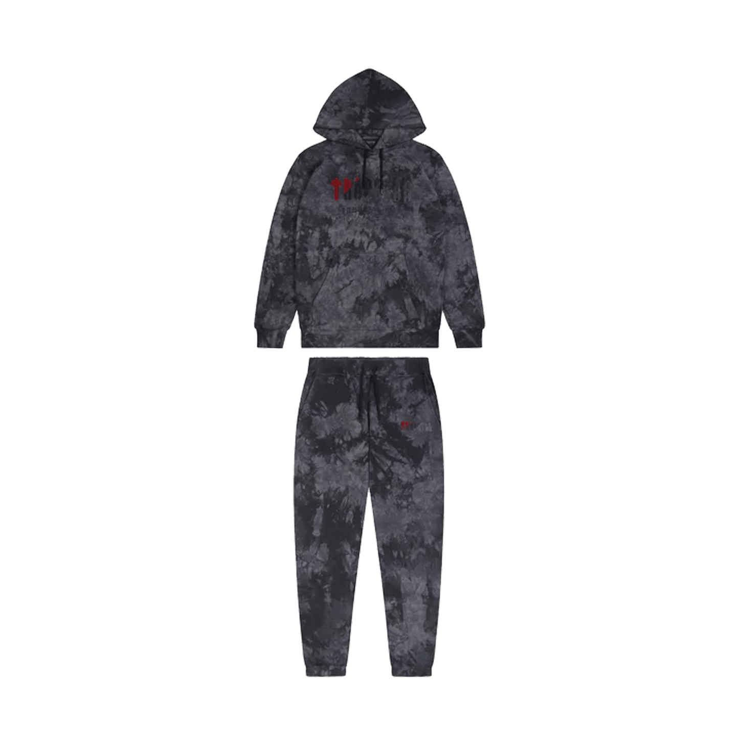 Trapstar Chenille Decoded Hooded Tracksuit - Allover Tie Dye Red — XXS — Front View