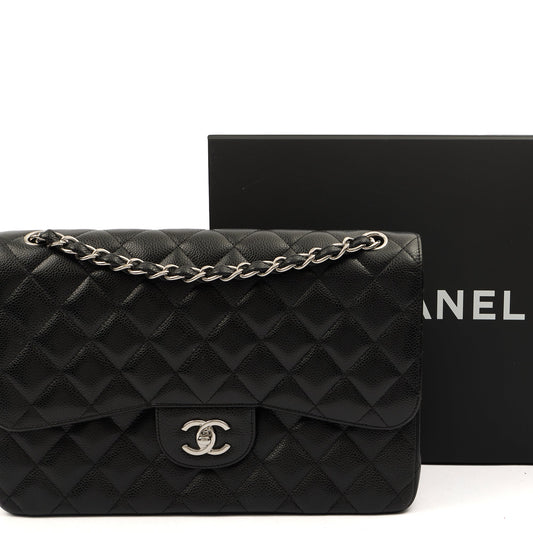 Chanel Shoulder Bag Classic Double Flap - Large in Black, Caviar Leather — Side View