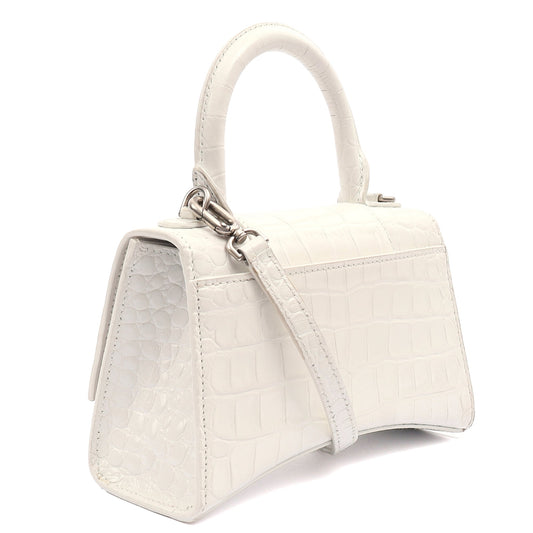 Balenciaga Mini Bag Hourglass Top Handle Small in White, Exotic Effect Leather — Side View