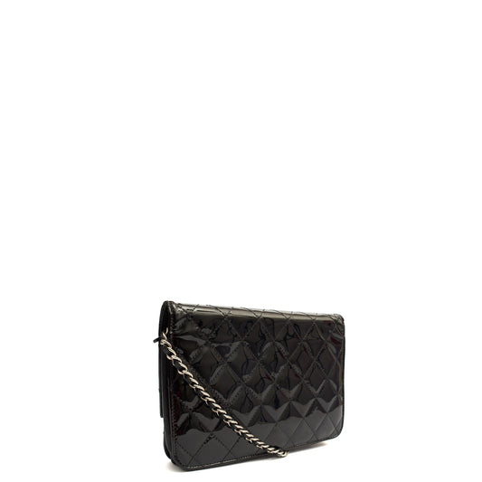 Chanel Cross Body Wallet on Chain in Black, Patent Leather — Side View