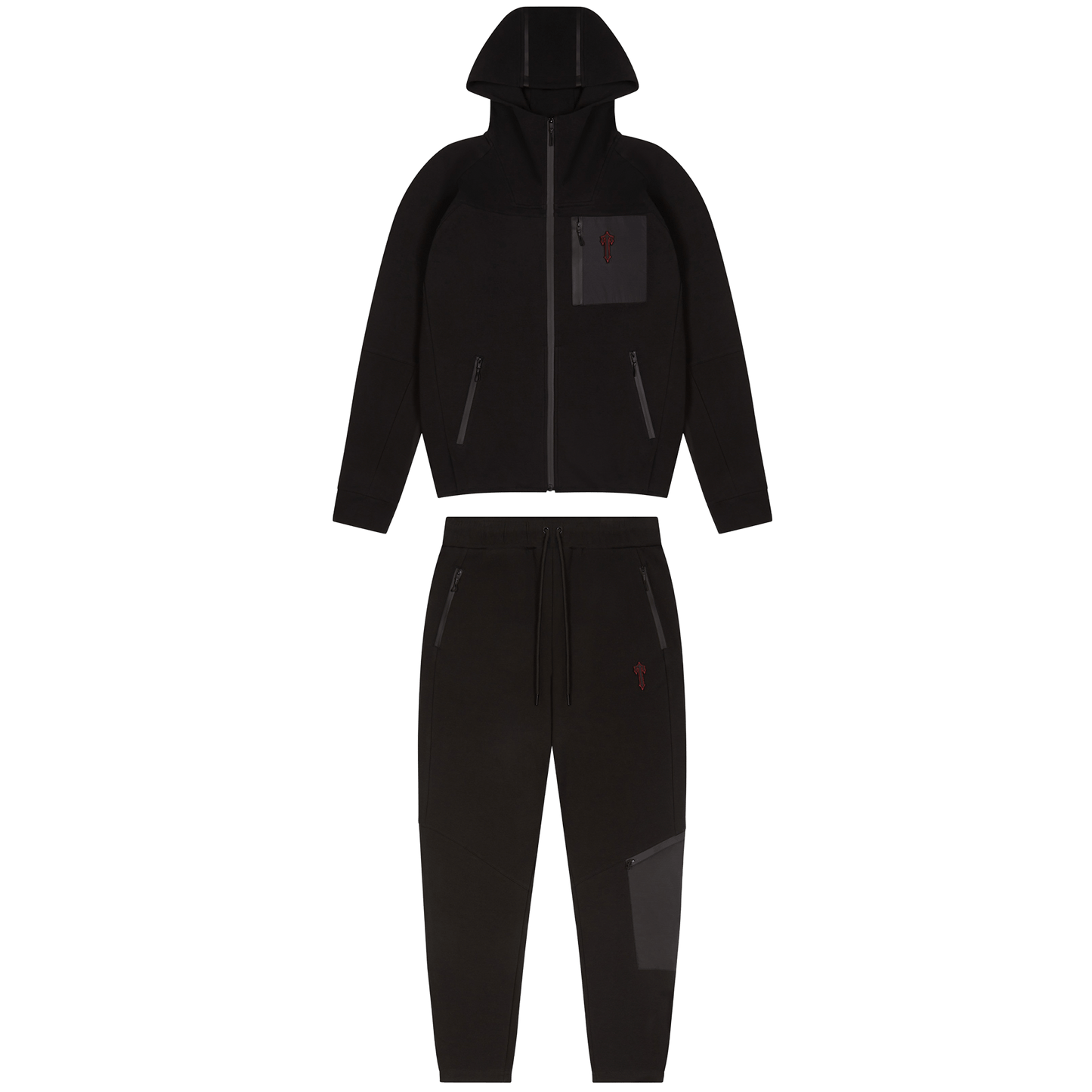 Trapstar Irongate T Fleece Zip Tracksuit-Blackout Edition/Red — XXS — Front View
