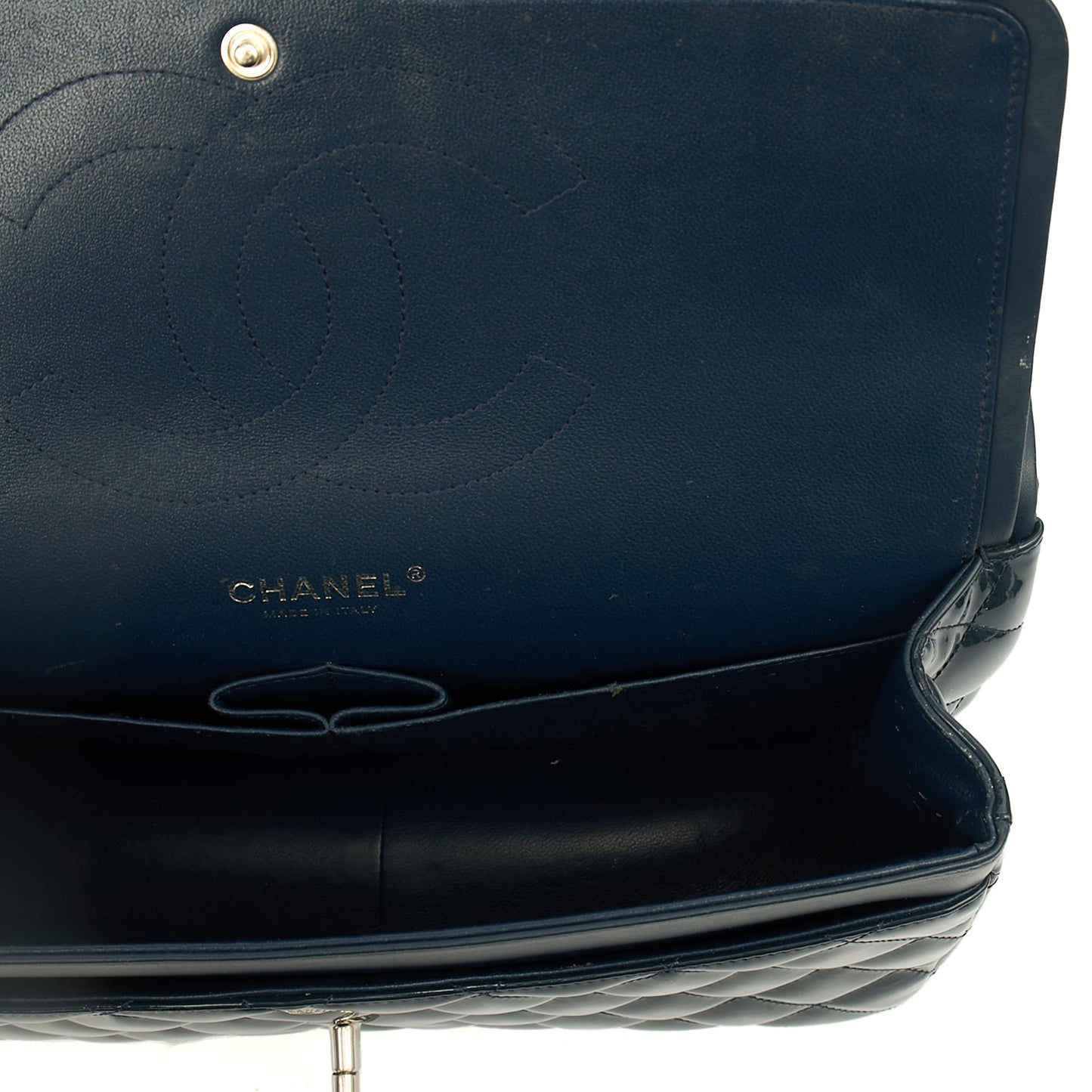 Chanel Shoulder Bag Classic Double Flap - Large in Blue, Patent Leather — Alternate View 33