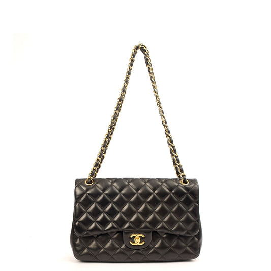 Chanel Shoulder Bag Classic Double Flap - Large in Black, Lambskin Leather — Side View