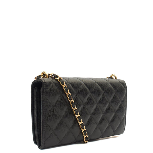 Chanel Cross Body Wallet on Chain in Black, Caviar Leather — Side View