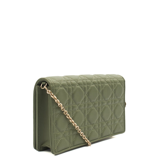 Christian Dior Cross Body Lady Dior Pouch in Green, Leather — Side View