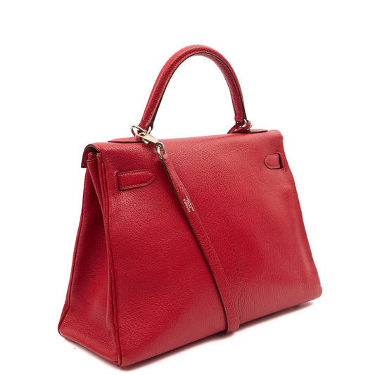 Hermes Kelly 32 in Rouge Casaque, Chevre de Coromandel Leather — Side View