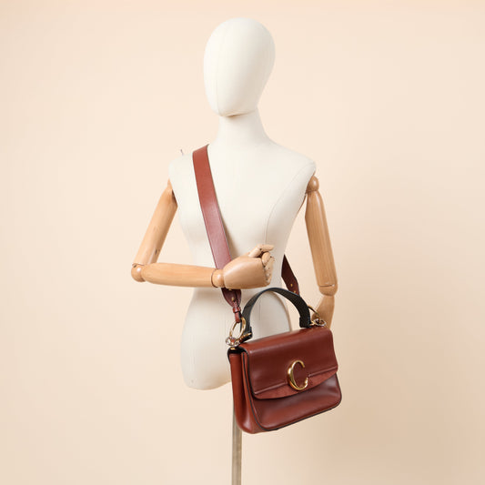 Chloe Shoulder Bag Chloe C - Medium in Sepia Brown, Calfskin Leather — Side View
