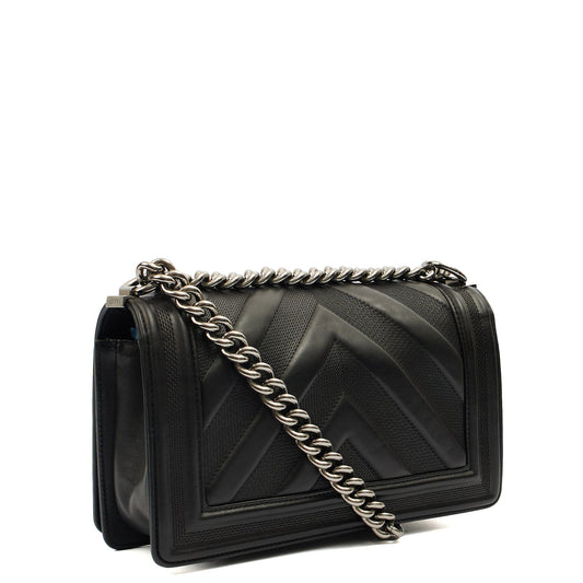 Chanel Shoulder Bag Boy - Medium in Black, Calfskin Leather — Side View