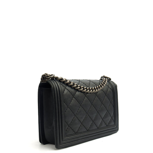Chanel Shoulder Bag Boy - New Medium in Black, Calfskin Leather — Side View