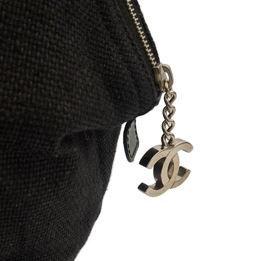 Chanel Top Handle Bowler in Black, Fabric — Side View