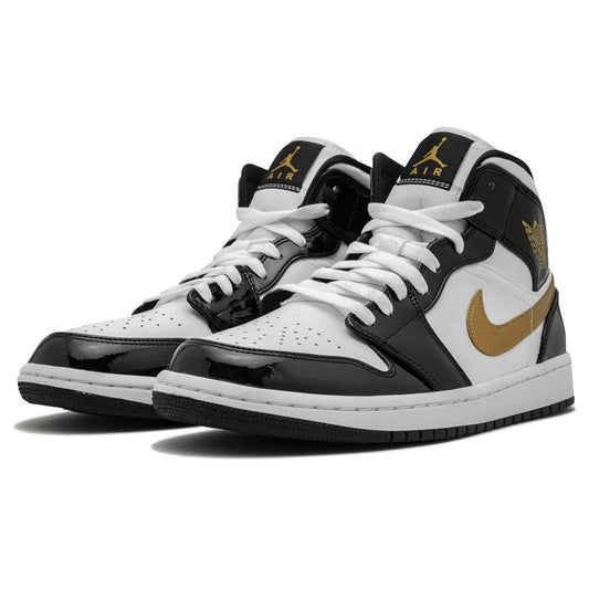 Air Jordan 1 Mid Patent 'Black Gold' — UK 3 | EU 35.5 | US 3.5 — Side View
